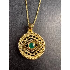 NEW Green onyx evil eye pendant and chain in gold over sterling silver